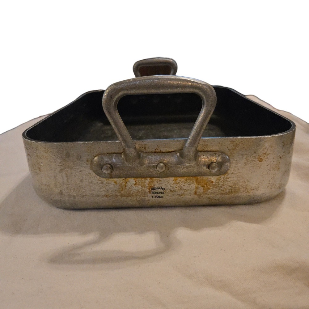 VTG Williams Sonoma Aluminum Roaster Pan French Cookware Silver Riveted Handles - Picture 2 of 8